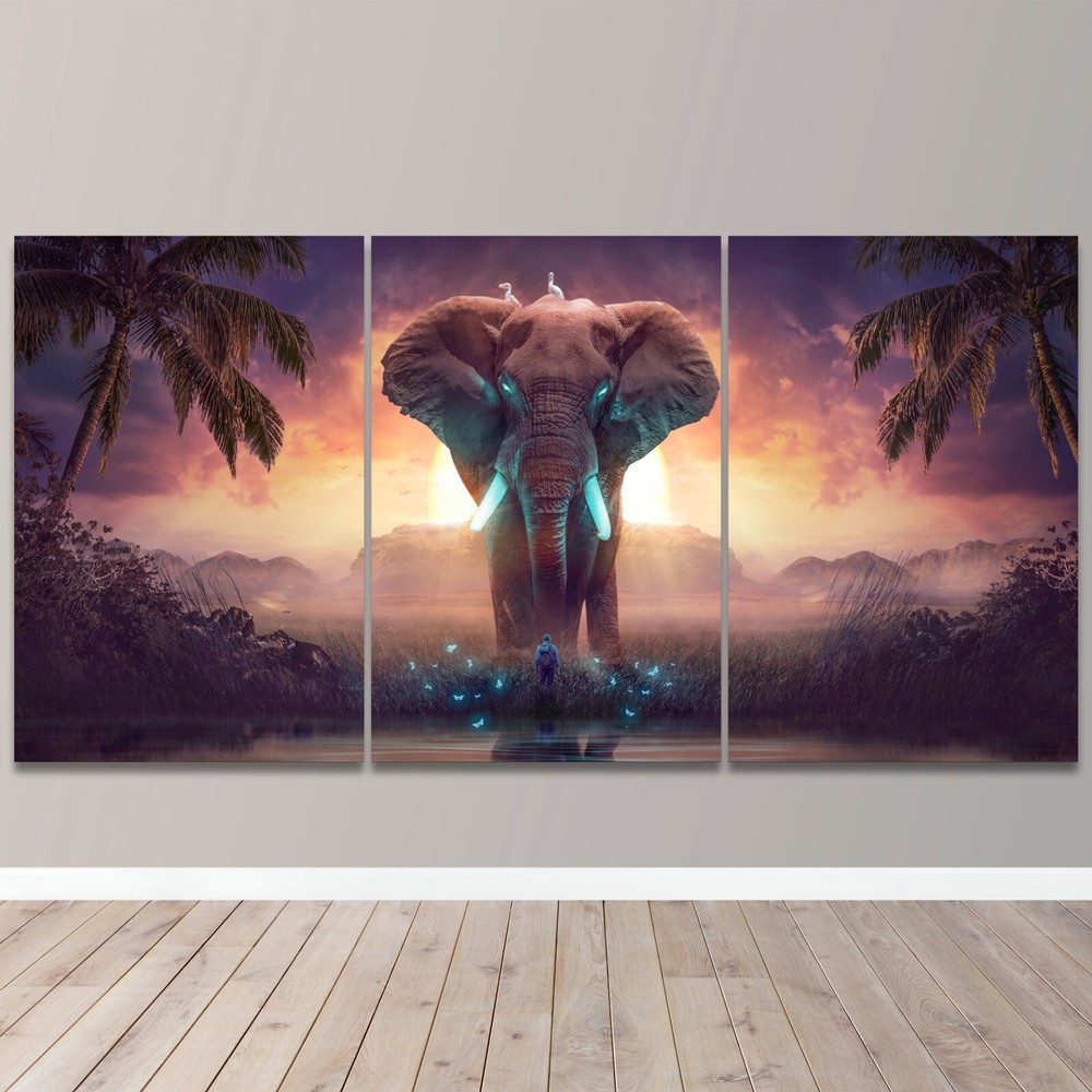 Elephant Dream Forest Human 3 Piece Canvas Wall Art Abstract Print Home Decor-image