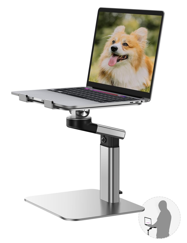 Vaydeer Portable Standing Desk Converter, All-in-One Aluminum Laptop Silver