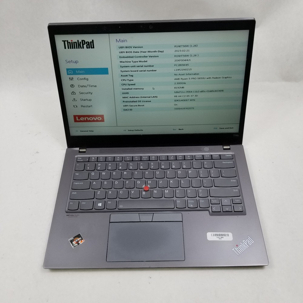 Lenovo ThinkPad T14s Gen 2 AMD Ryzen 5 PRO 5650U 8GB RAM 256GB SSD NO OS