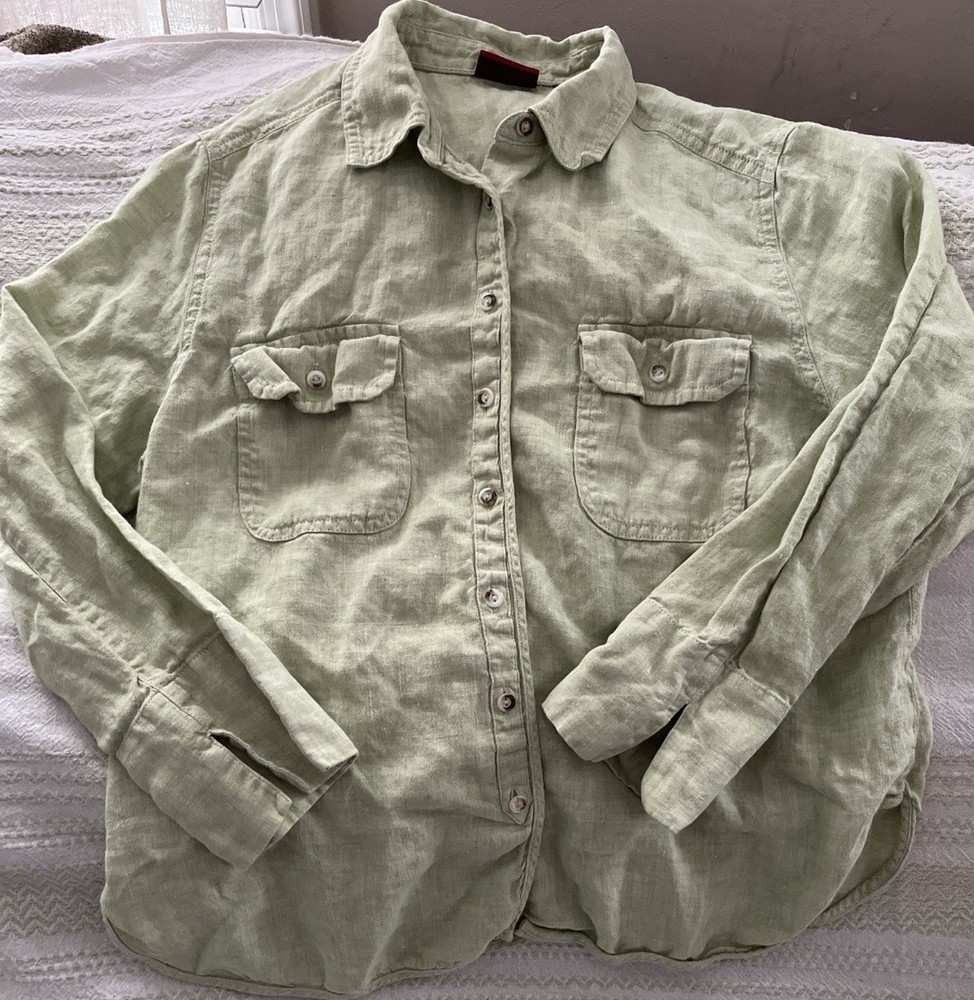 Valerie Stevens 100% Linen Button Front Shirt Jacket Women’s Large Sage Green