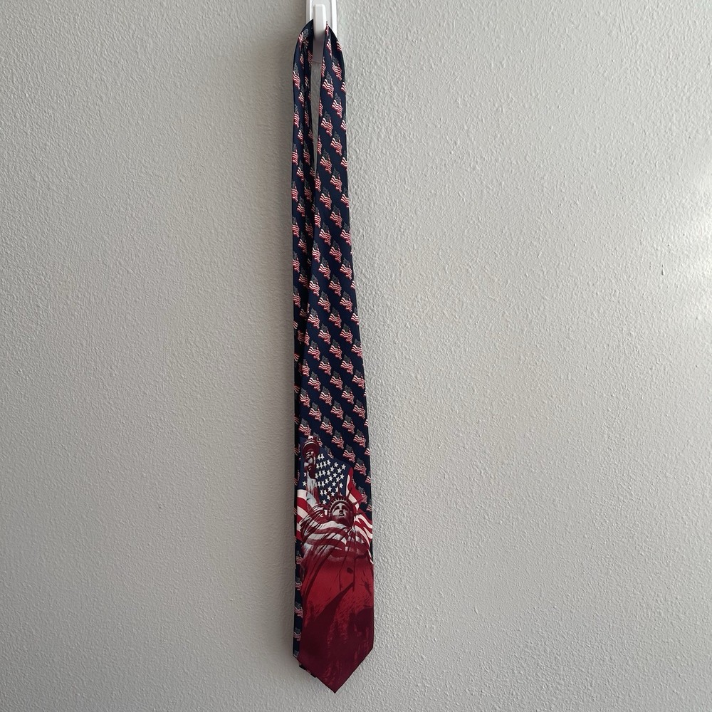 American Flag Statue Of Liberty Tie Patriotic Silk USA Novelty Necktie