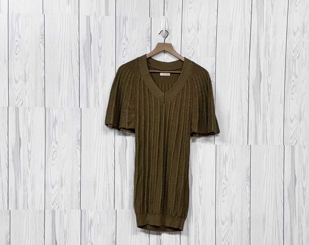 Calvin Klein dress womens size small short sleeve cable knit brown stretch