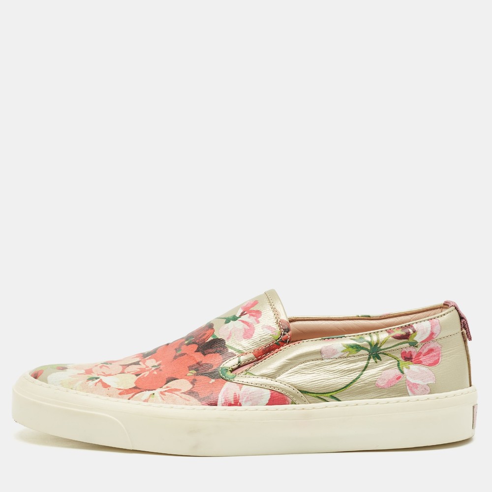Gucci Pink Leather Blooms Slip On Sneakers Size 38