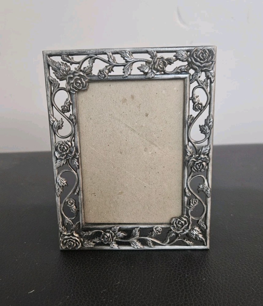 Brushed Metal Picture Frame 2x3 Ivy Vine Roses Connoisseur Ornate Free Standing