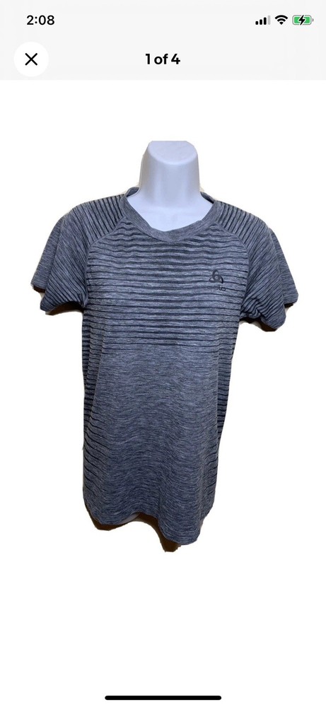 ODLO Women Short Sleeve Crew Neck Workout Top L Gray (fits as M)