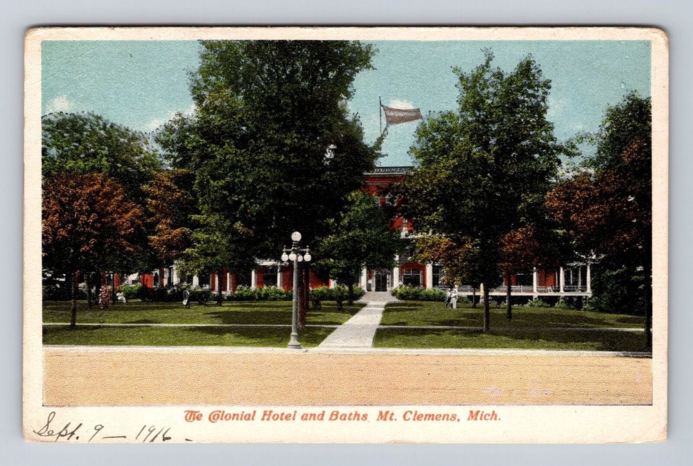 Mt Clemens MI-Michigan, Colonial Hotel & Baths, Advertising Vintage Postcard