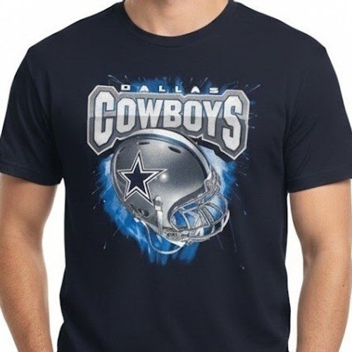 Dallas Cowboys Shirt Mens Large L Blue Big Helmet Splash Graphic Tee NFL Apparel
