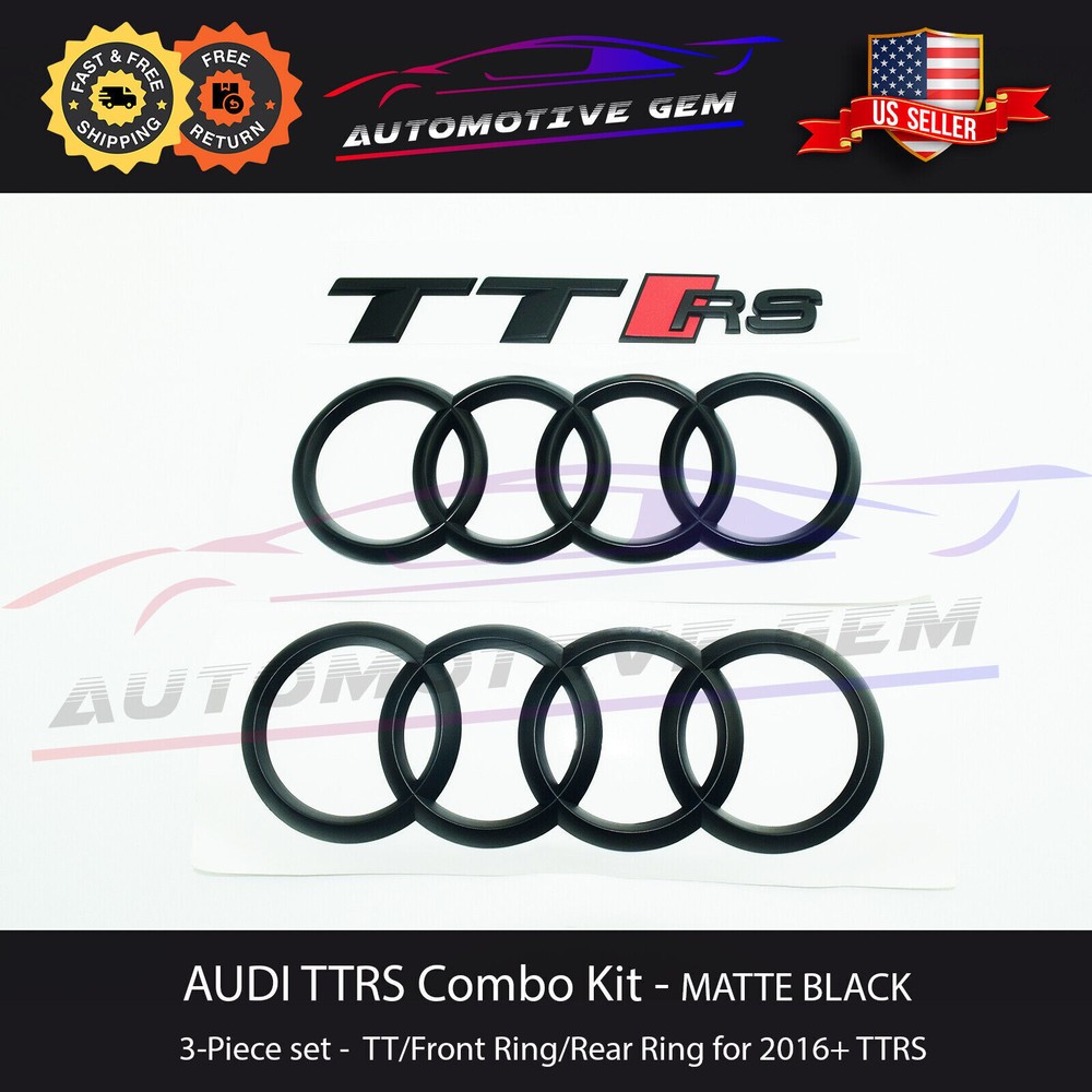 アウディ TTRS フードトランクリングエンブレムマットブラックSラインクアトロロゴバッジキット 2016+