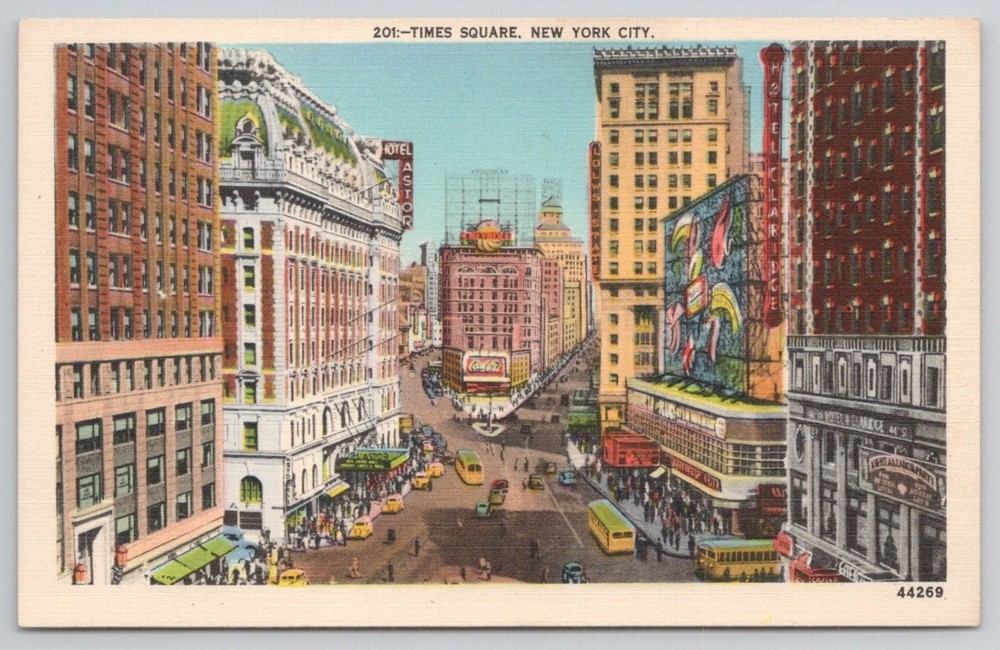 Vintage Linen Postcard Times Square NYC Hotel Astor 1930s Manhattan Post Card