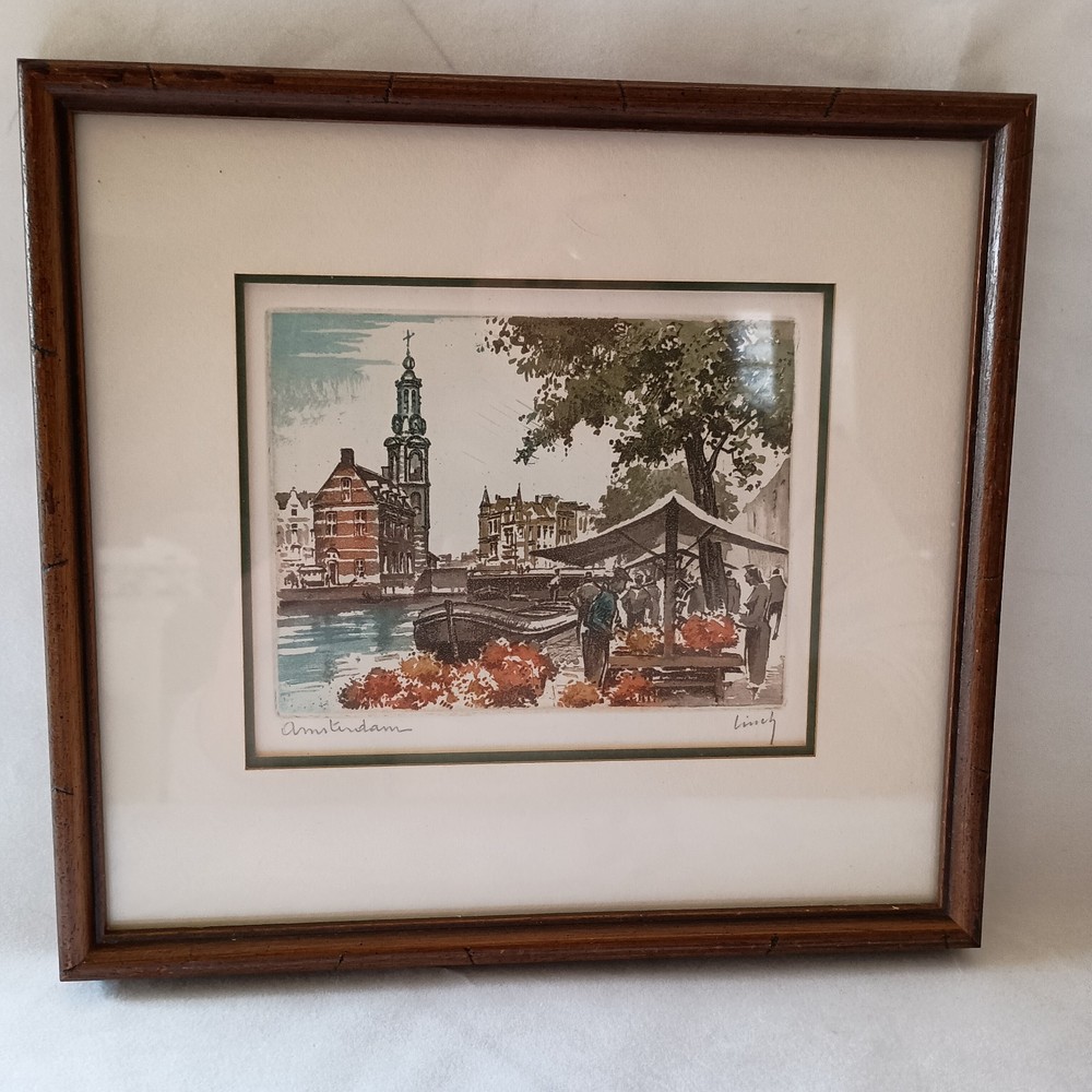 VTG. Roger Hebbelinck Art Hand Signed Vintage Aquatint Etching Amsterdam