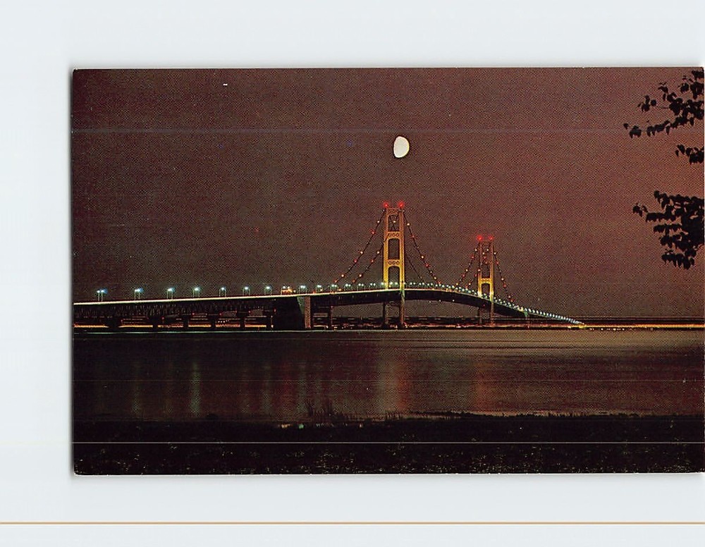 Postcard Mackinac Bridge at Night Michigan USA
