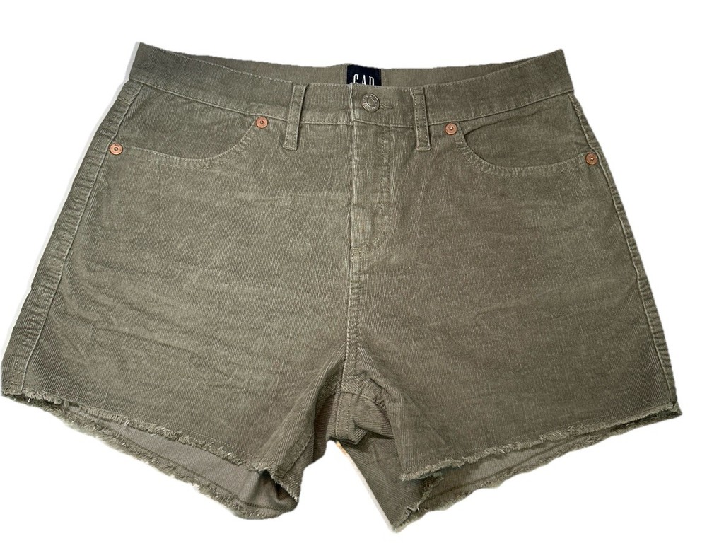 Gap Corduroy Cut Off Shorts Womens 6 Olive Green Raw Hem Stretch Pockets Zip Up