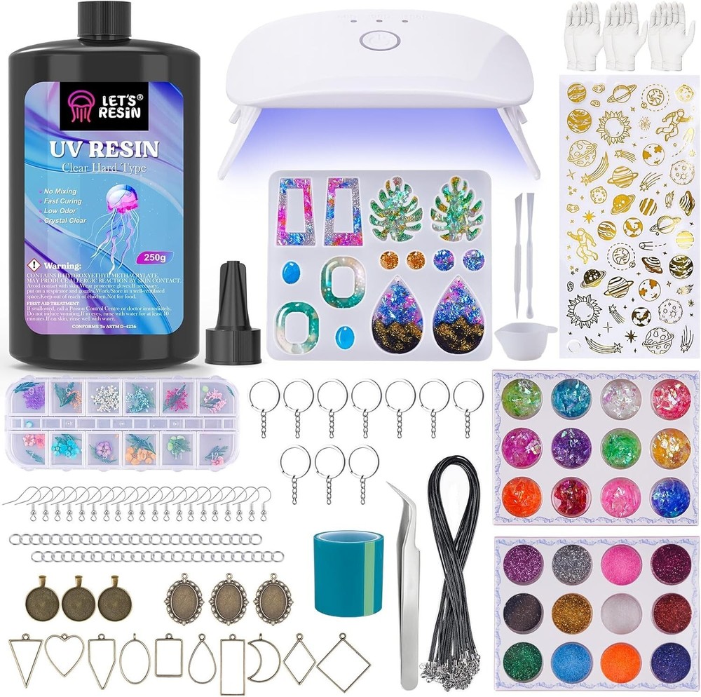 153Pcs Clear Resin Jewelry Making Kit with Upgraded UV Lamp for DIY Crafts-image