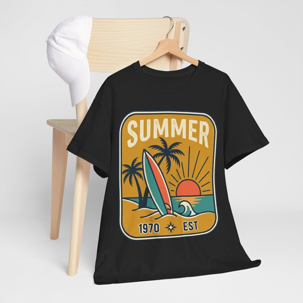 Retro Surf Summer Tee | Vintage Palm Tree Sunset 1970 Summer Retro Beach T-Shirt