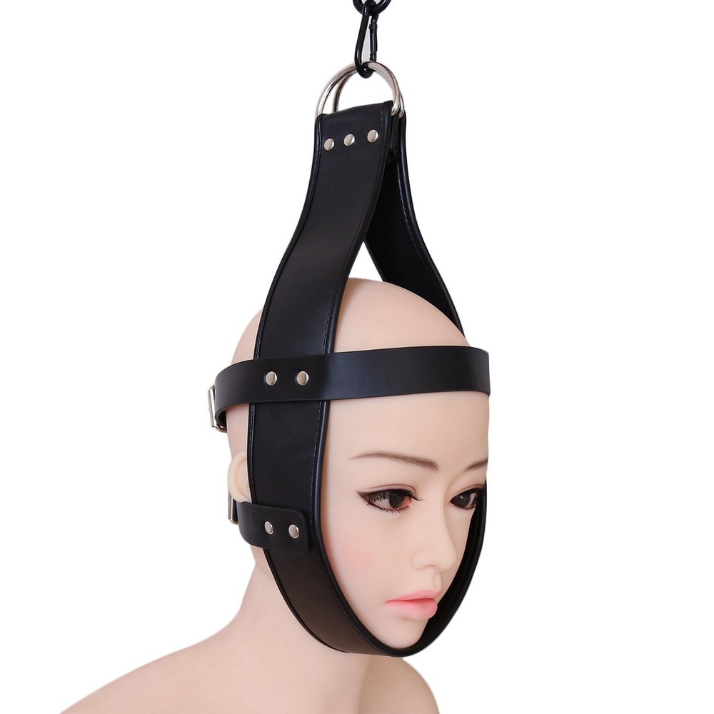 PU Leather Head Suspension Harness Headgear BDSM Bondage Hood Mask Hanging Slave