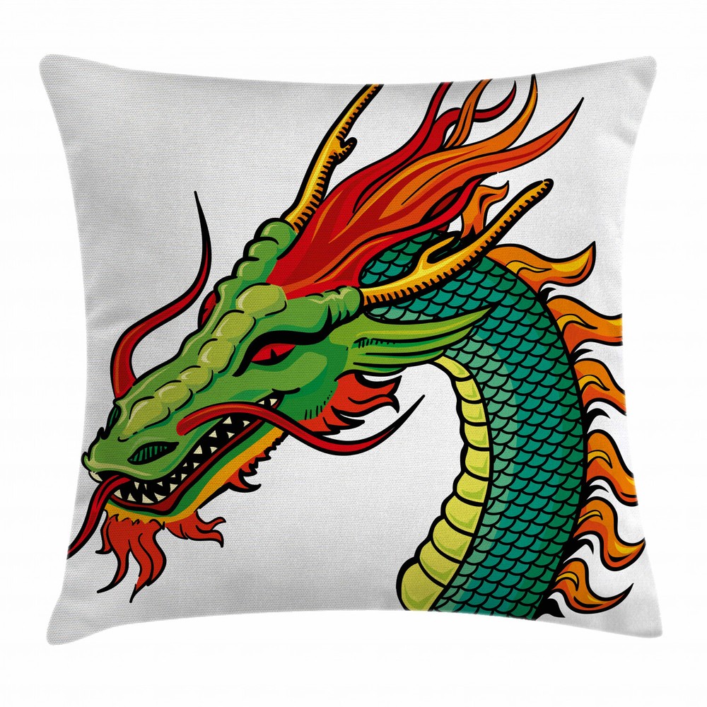 Dragon Fantasy Monster Portrait Cushion Cover, 20-Inch Square Pillow Case
