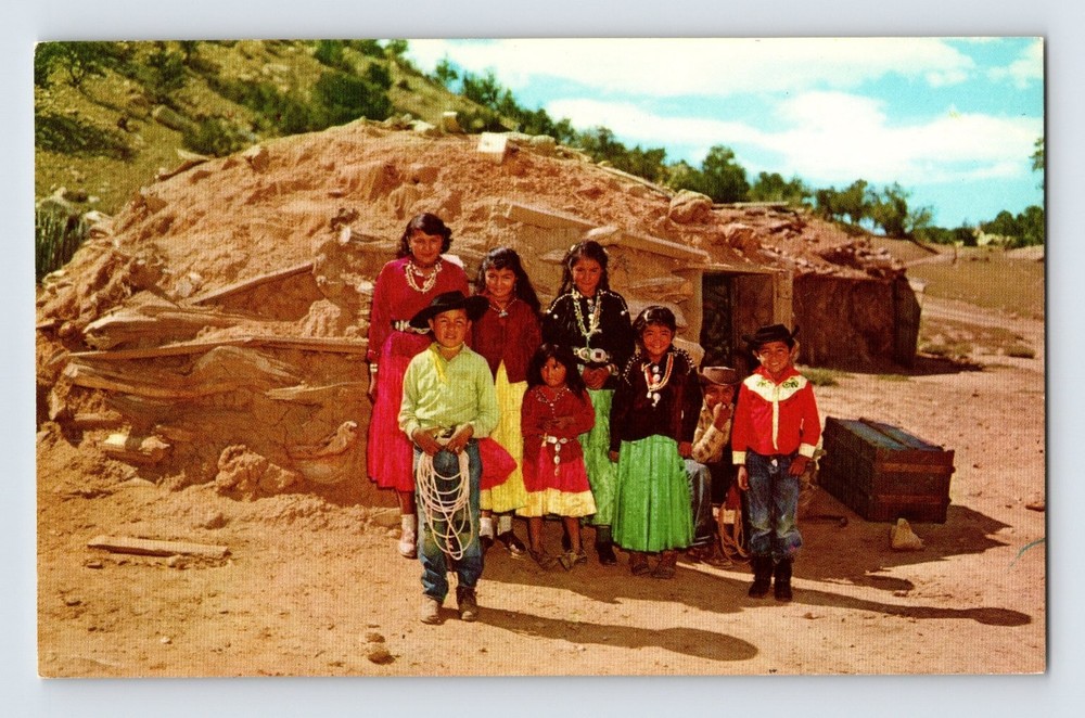 Vintage Navajo Indian Family on Reservation New Mexico Lithograph