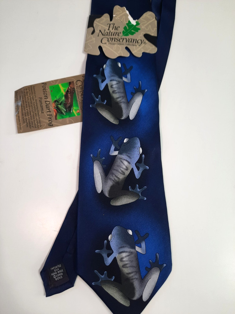 Nature Conservancy Poison Dart Frog Blue Neck Tie  100% Silk NWT