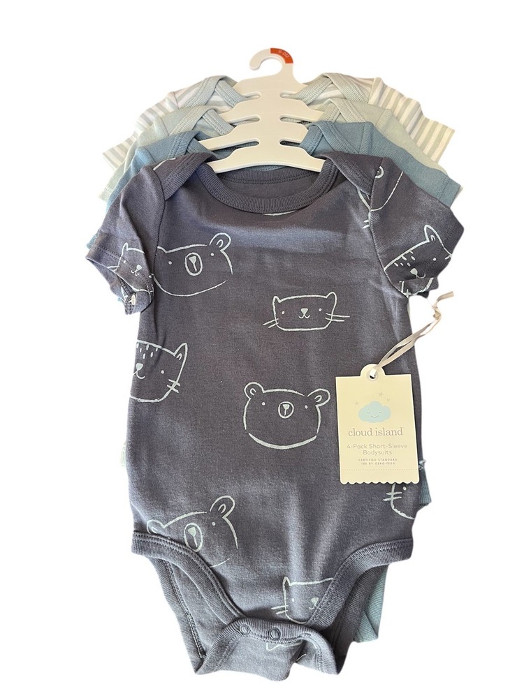 Cloud Island Baby 4-Pack Short Sleeve Bodysuits Size 6-9 M