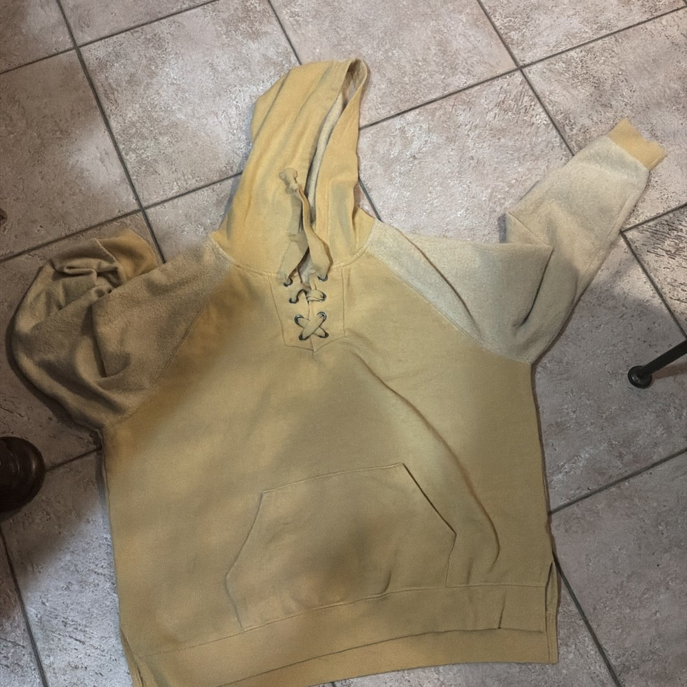 BKE Women’s Lace Up Hoodie Tan Pullover Kangaroo Pocket Size Large
