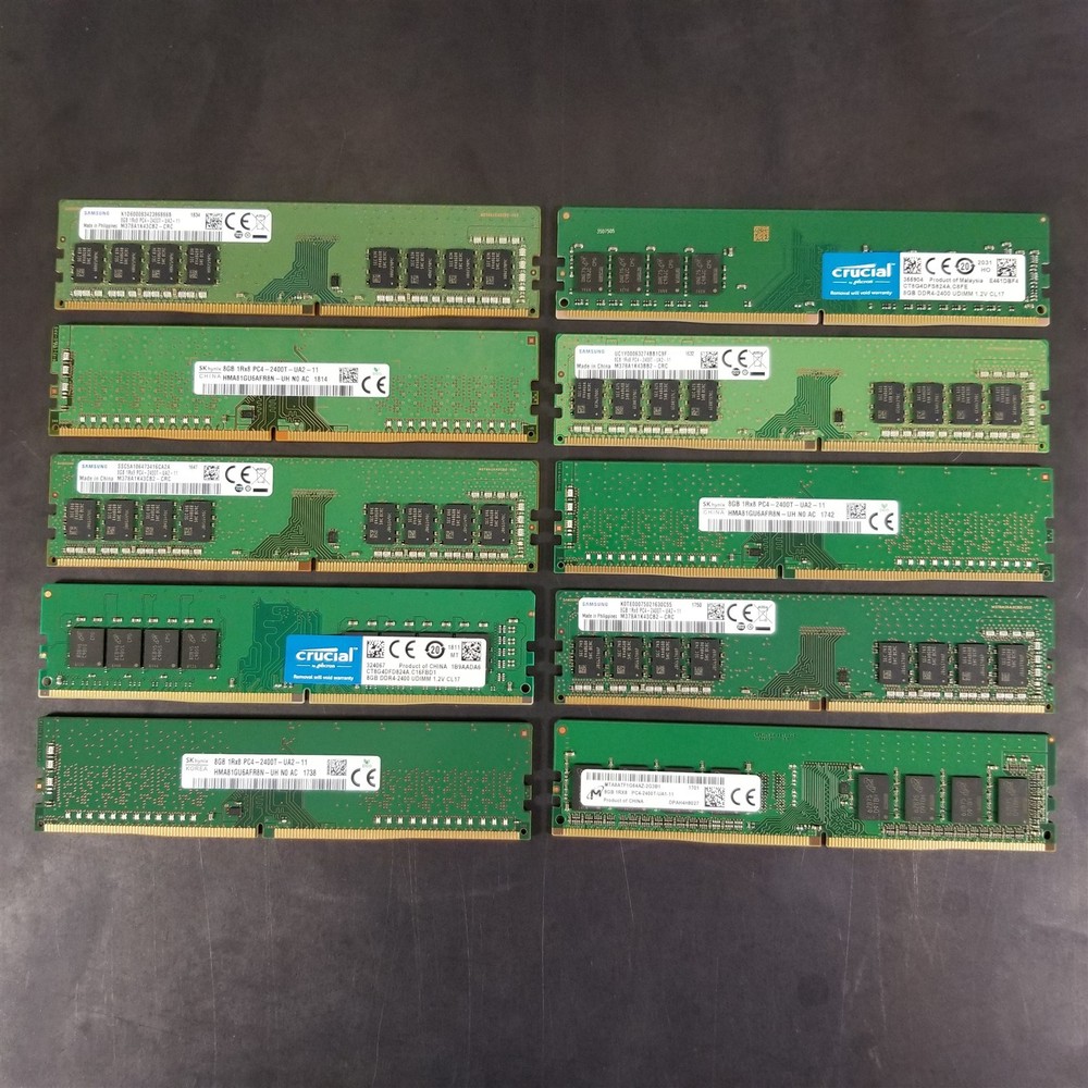 LOT OF 10 Mixed Major Brands 8GB PC4-2400MHz Desktop Ram DDR4 19200 - TESTED