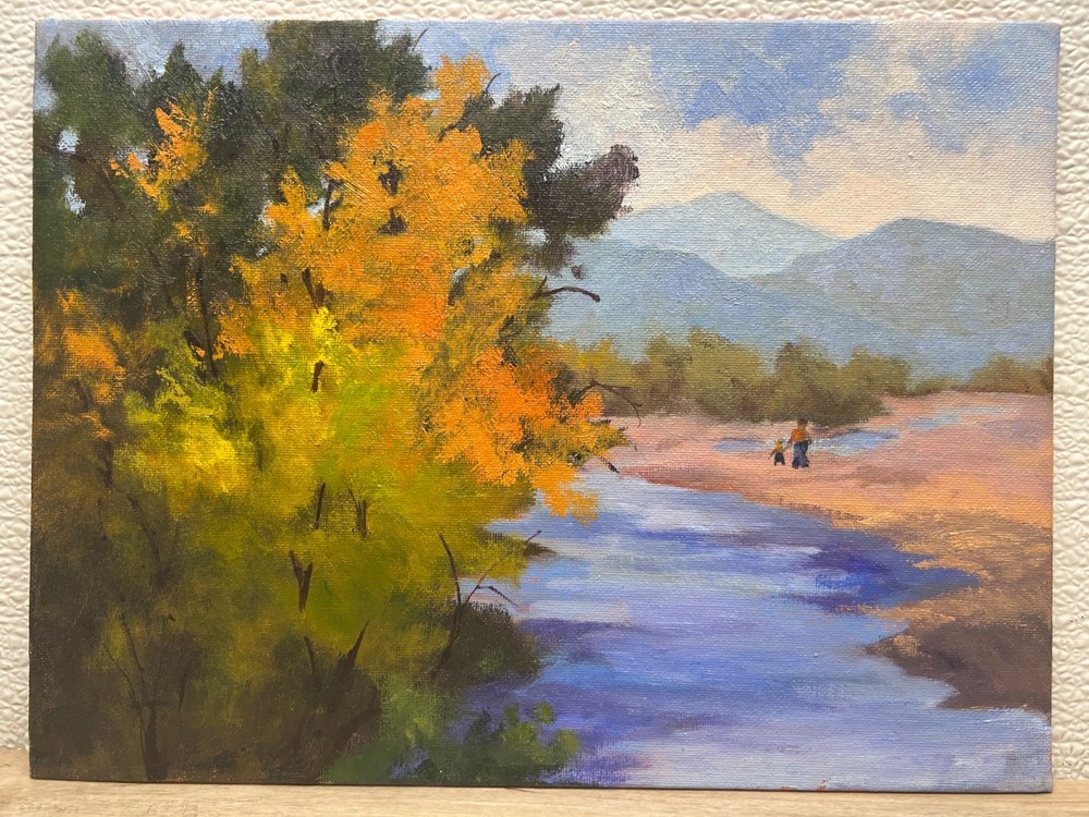 Vtg Authentic Oil Painting Fall Mountain River Landscappe Paysage By Mary Wolfe