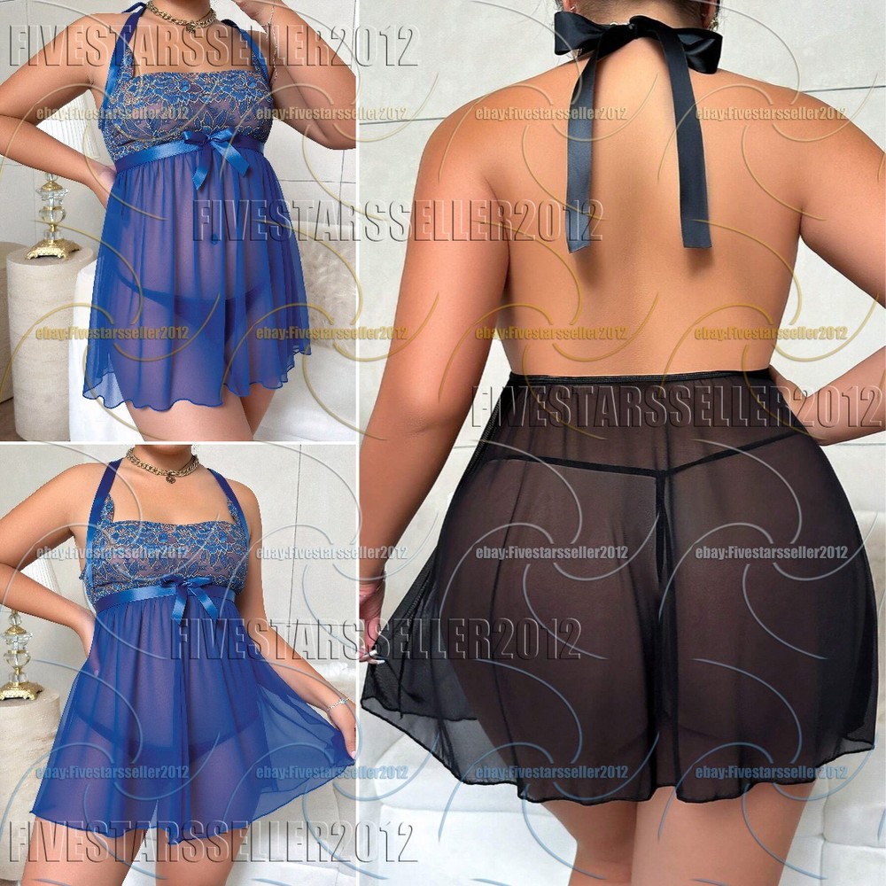 Plus Size Langeray S-4XL Womens Lingerie Lace Babydoll Sleepwear Boudoir Outfits
