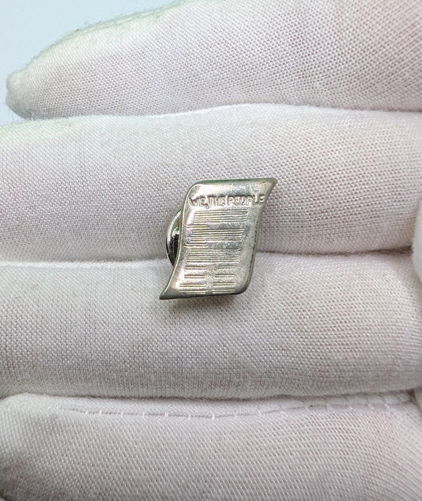 Vintage We The People US Constitution Scroll Silver Tone Lapel Pin