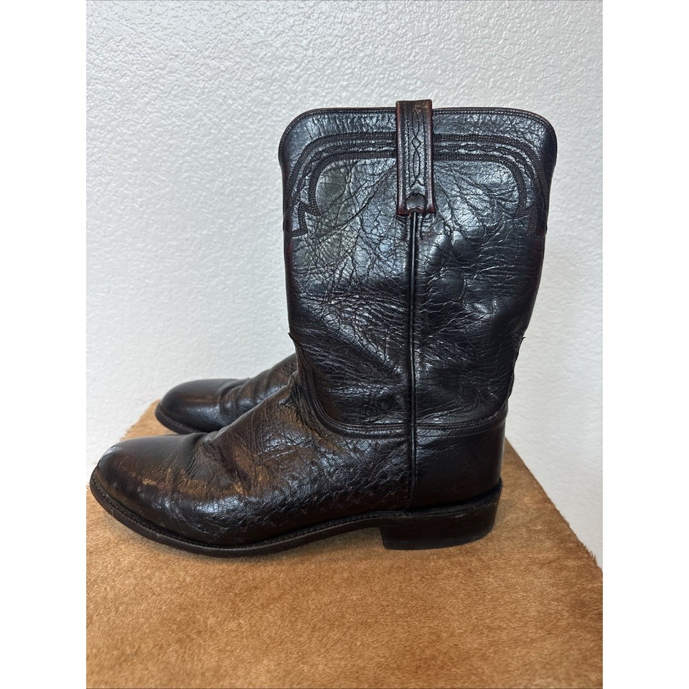 Lucchese Black Cherry Ostrich Full Quill Cowboy Boots 13D