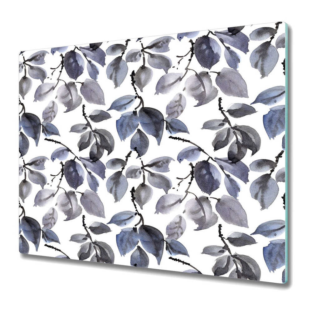 Glass Chopping Cutting Board Dark Leaves | grey Branches illustration | 60x52