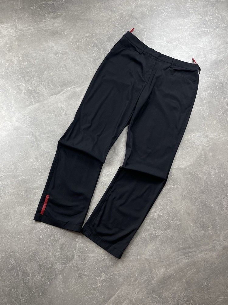 Prada Sport Vintage Technical Nylon Pants Black Red Tab Size 44 S Made in Italy