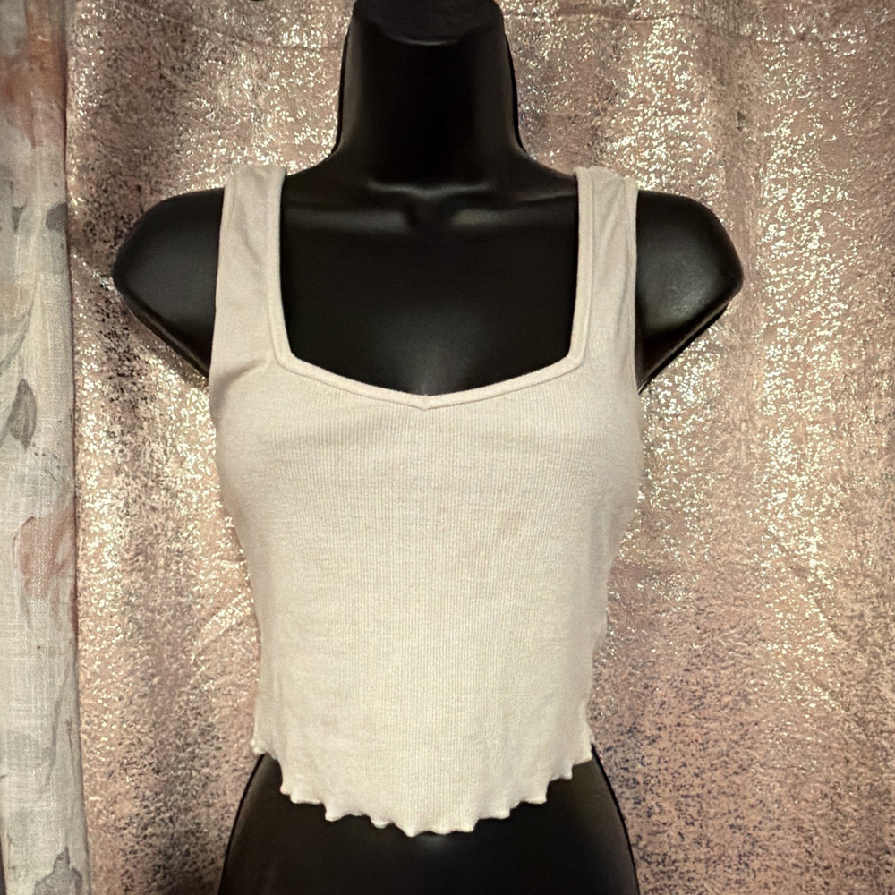 Women's White Ribbed Knit Cropped Tank Top Square Neck￼