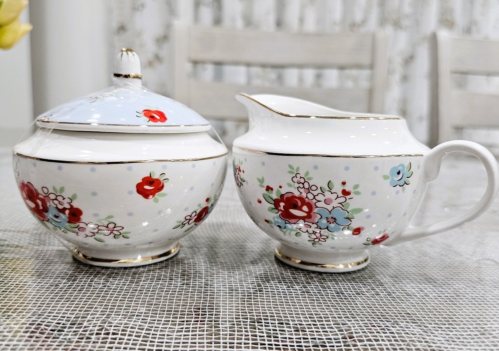 Grace Teaware Fine Porcelain Creamer, Sugar Bowl & Lid Set Multicolor Floral
