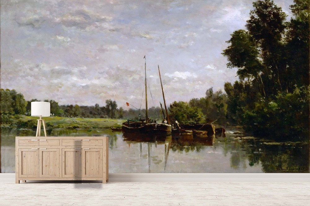 3D The Canal Boats Oil Painting Wall Murals Wallpaper Murals Wall Sticker