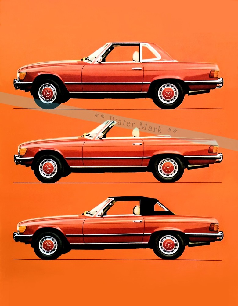 Mercedes 1973 450SL Roadster Vintage Poster Print Art Classic German Car
