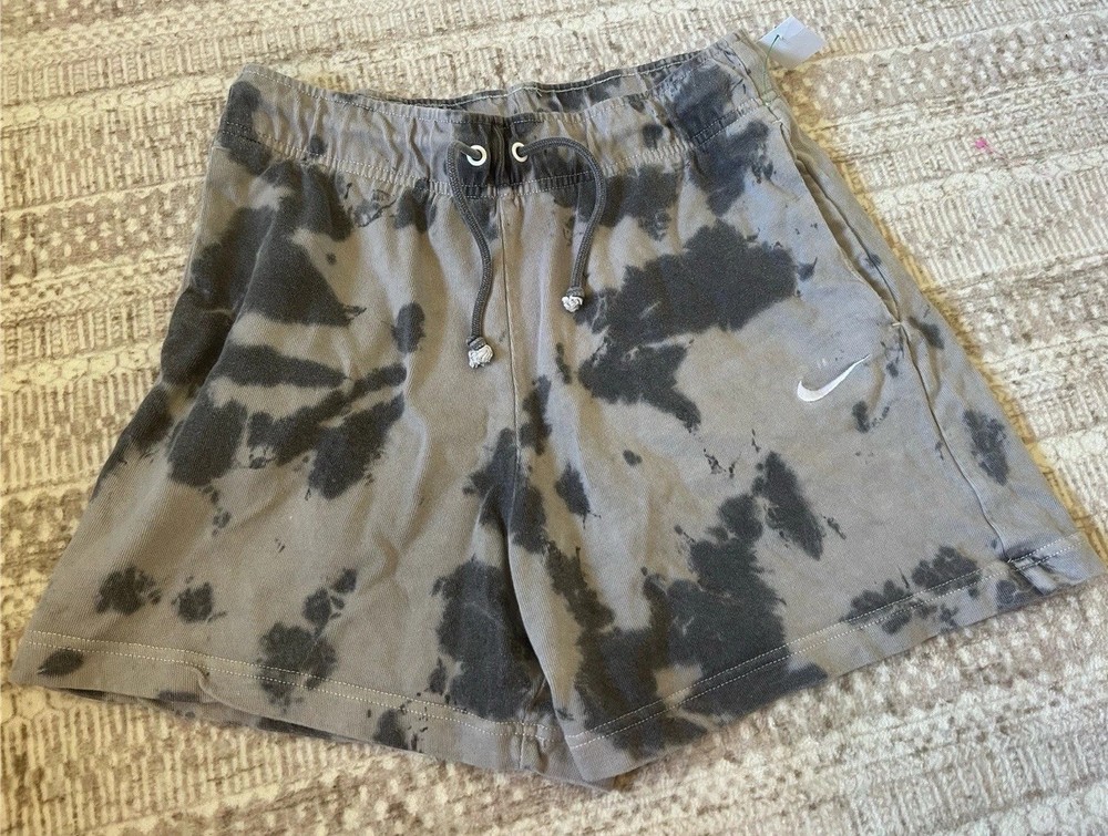 Nike Women’s Tie-Dye Athletic Shorts Gray/Black Drawstring Elastic Waist S