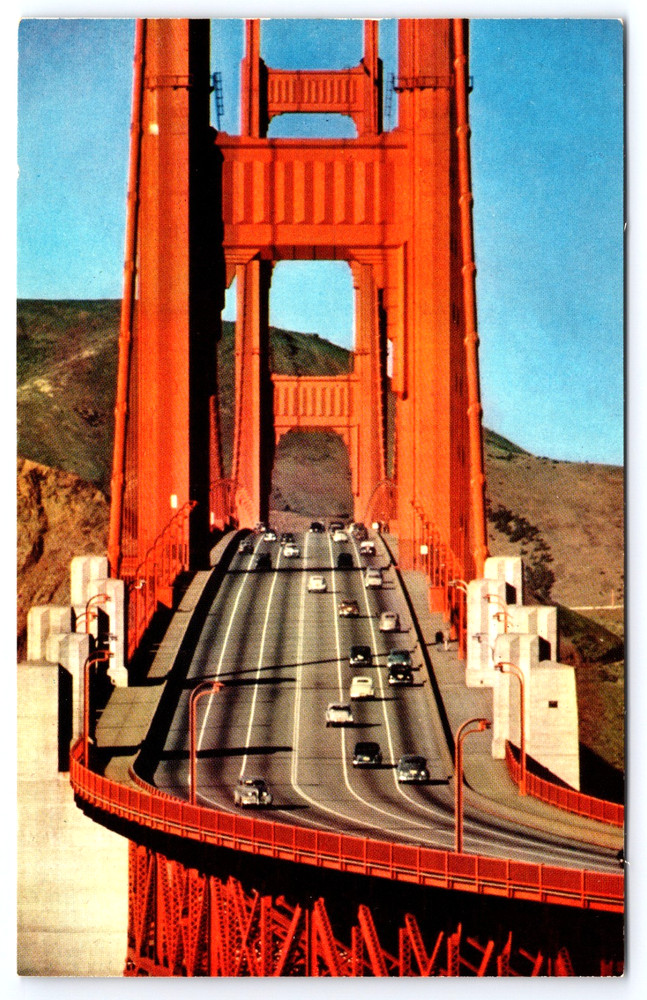 San Francisco California CA Golden Gate Bridge Road Cars Vintage Photo Postcard
