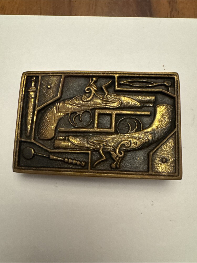 VTG Dueling Pistols Flintlock Muzzle-loader Solid Brass 1978 Belt Buckle 3.5”