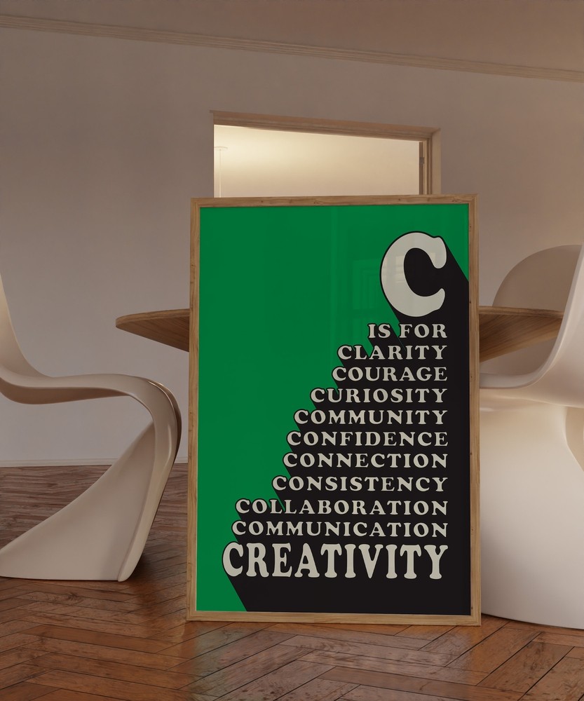 C Is For Creativity Art Creativity Poster Creativity Quote Retro Green Wall Art