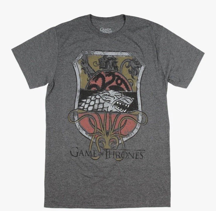 Game Of Thrones House Crest Logo Men’s T-shirt XL Targaryen Stark Lannister Grey
