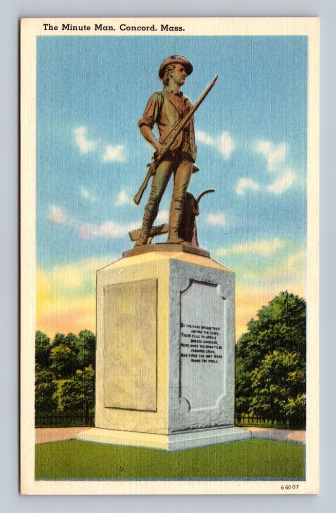 Concord Massachusetts~The Minute Man Statue~Vintage Postcard