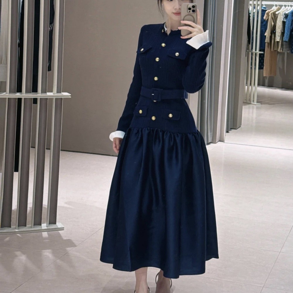 Self-Portrait Womens Autumn Winter New Temperament Knitted Satin Dress