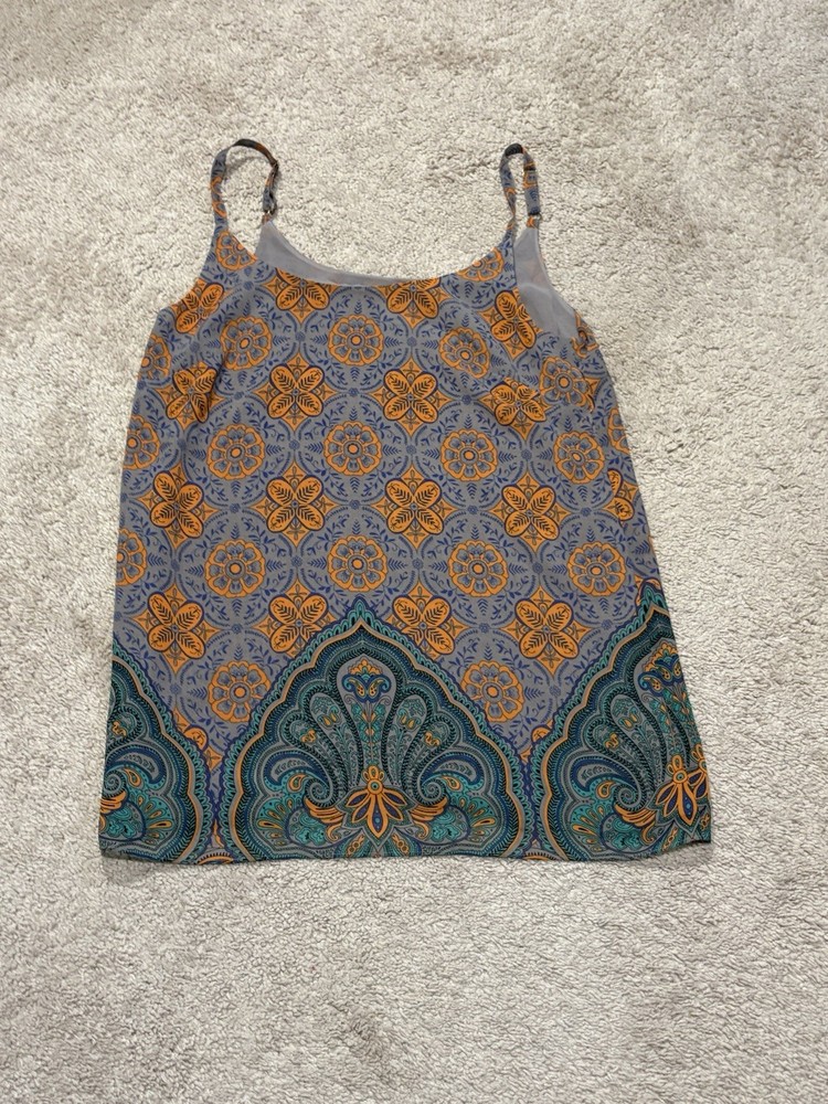 CAbi Womens Shirt Size Small Multicolor Print Adjustable Straps Lined Flowy