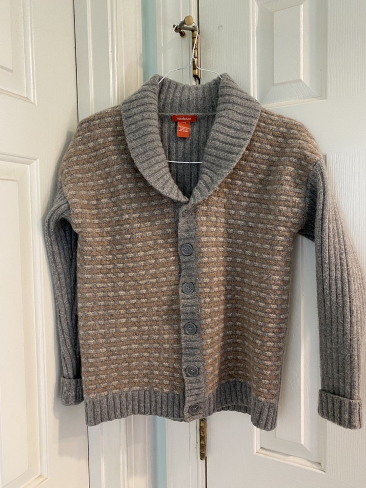 Sundance Men's Size Small Wool Blend Chunky Knit Cardigan Sweater Brown Gray