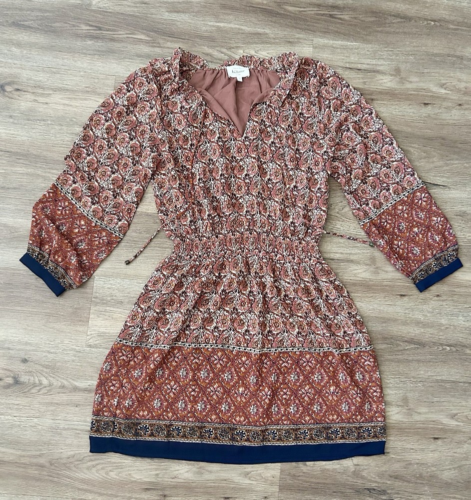 Boheme Boho Dress Smocked Waist Tie Women’s Small