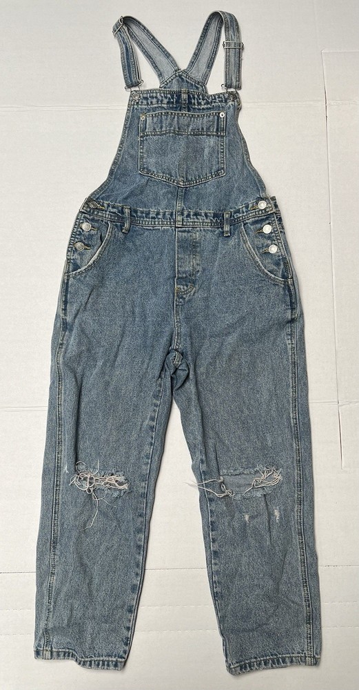 Idem Ditto Womens Blue Denim Sleeveless Distressed One-Piece Overalls Size M