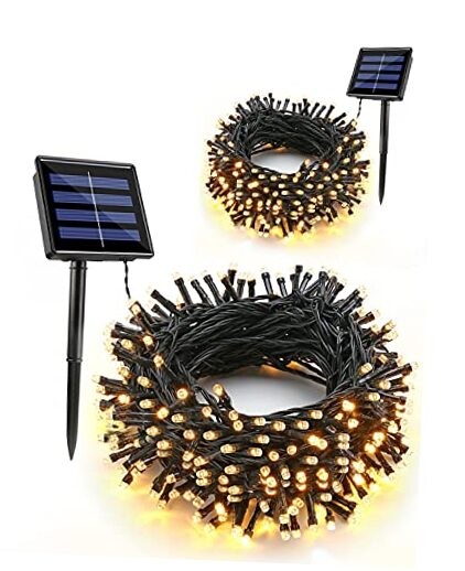 Solar Christmas Lights 2 Pack 72ft 200 LED 8 Modes Outdoor Warm White String Lights