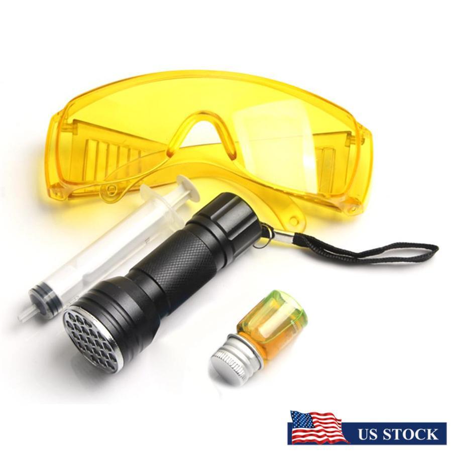 Car A/C Conditioning Leak Test Detector Kit UV Flashlight Glasses Dye Tool Sets-image