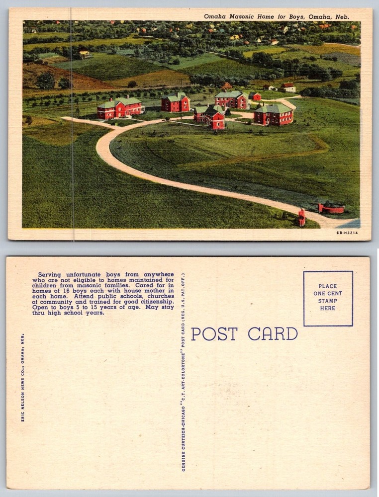 Omaha Masonic Home for Boys Nebraska VTG C.T. Art-Colortone Postcard 1946