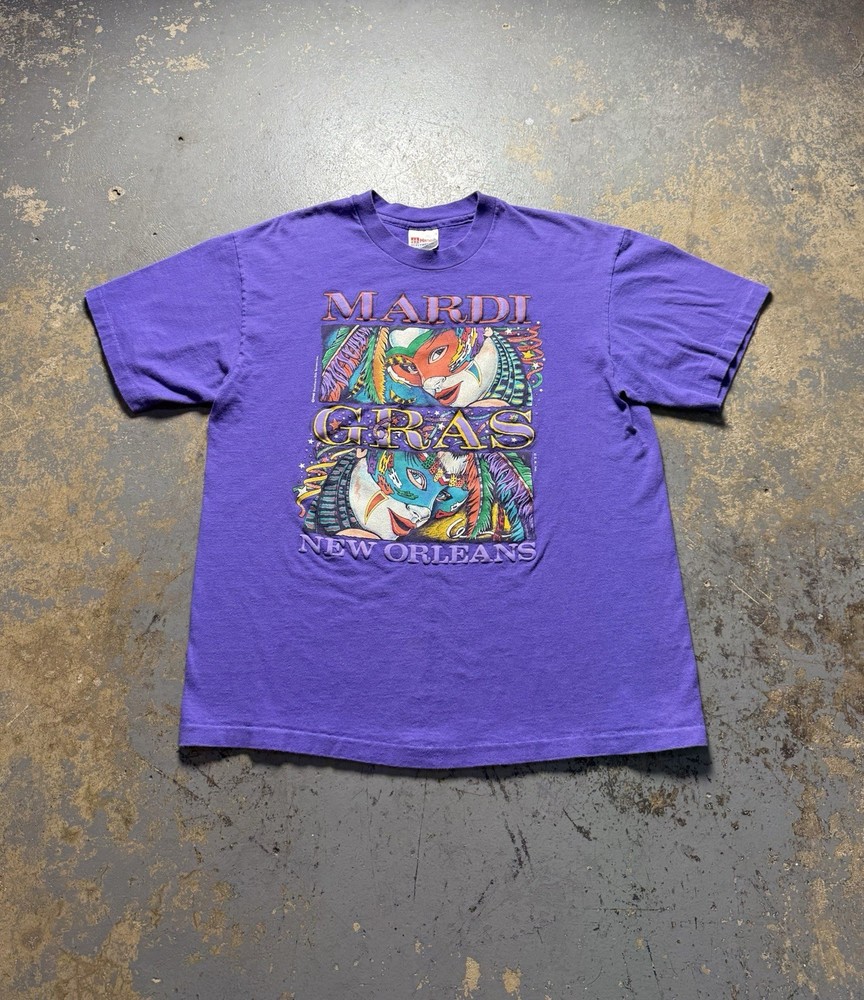 Vintage 1990 Mardi Gras New Orleans Purple Single Stitch Graphic Shirt-Size L